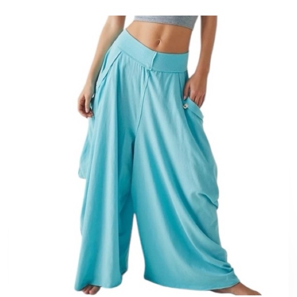 Free People Intimately Summer Slumbers Wide Leg Draped Harem Pants Blue XS NWOT - Picture 1 of 7